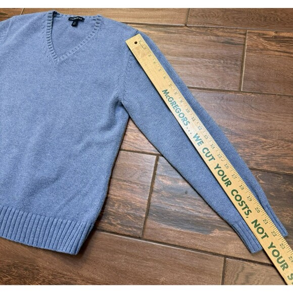 Lands End Women's Sweater M 10-12 Country Blue V-Neck 100% Cotton Knit Pullover - Picture 3 of 5